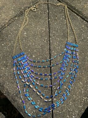 Multi-Strand Blue Crystal Statement Necklace - Women Jewelry
